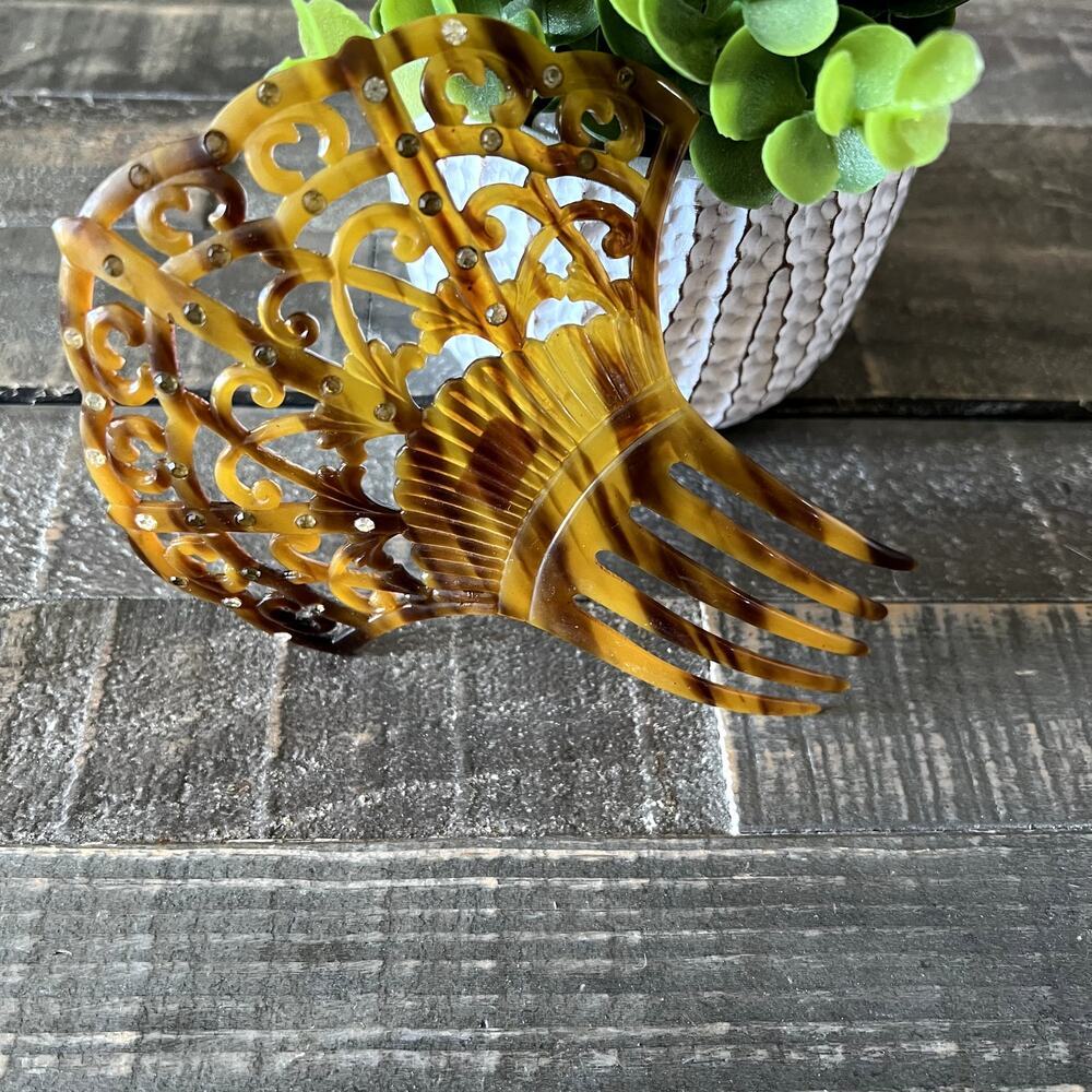 Vintage Faux Tortoiseshell and Rhinestone‎ Hair Comb Ornament